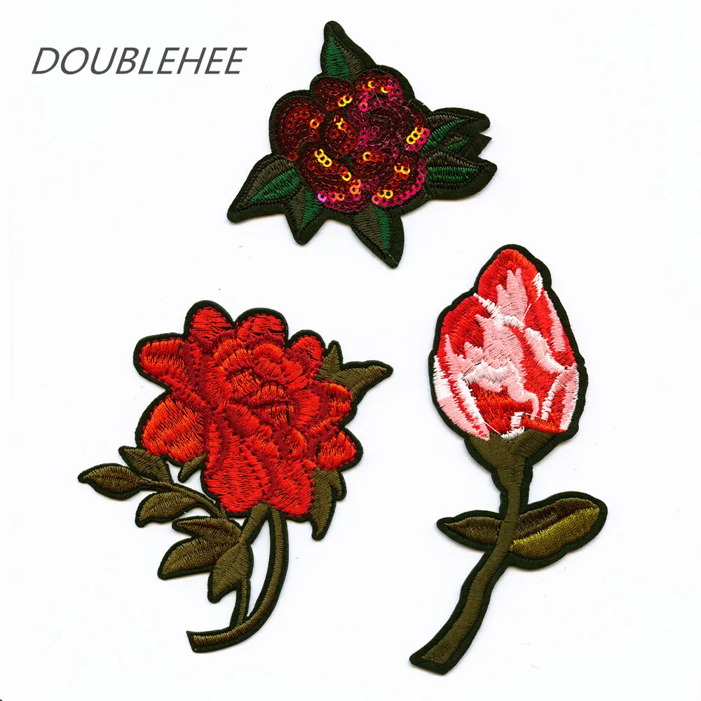 Бутон не ставил красный цветок 3 нашивки вышитые железные на патч для одежды