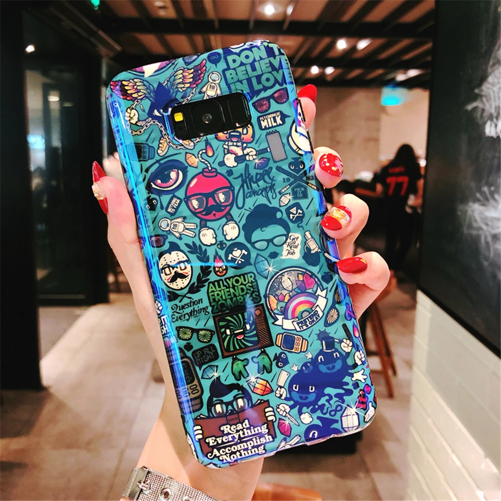 Case For Samsung Galaxy S8 S9 S10 Plus Lite Note 8 9 Trend Cartoon Cool Pattern Blue light Glossy Soft IMD Silicon Cover |