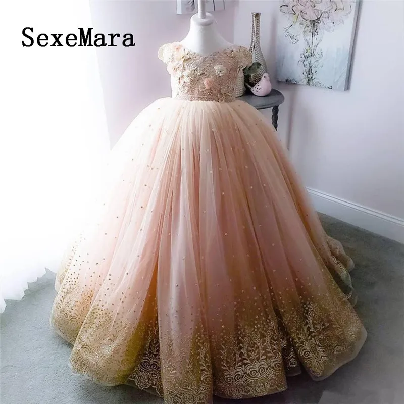 Sparkly Luxurious Flower Girl Dresses 2019 Pearls Beaded Lace Little Pageant Party Gowns Birthday Dress Custom Made | Детская одежда и