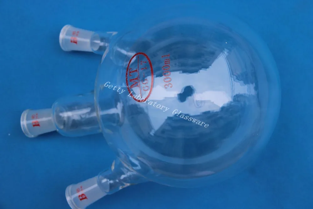 Колба с тремя горлышками и круглым дном 3000 мл (3 л) соединением 24/40 для тяжелых стен