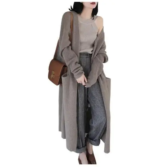 2019 Casual Sexy Style Design Open Cardigans Women Knitted cashmere Blend Sweater Coat Super X Long for spring autumn TBSR196 |