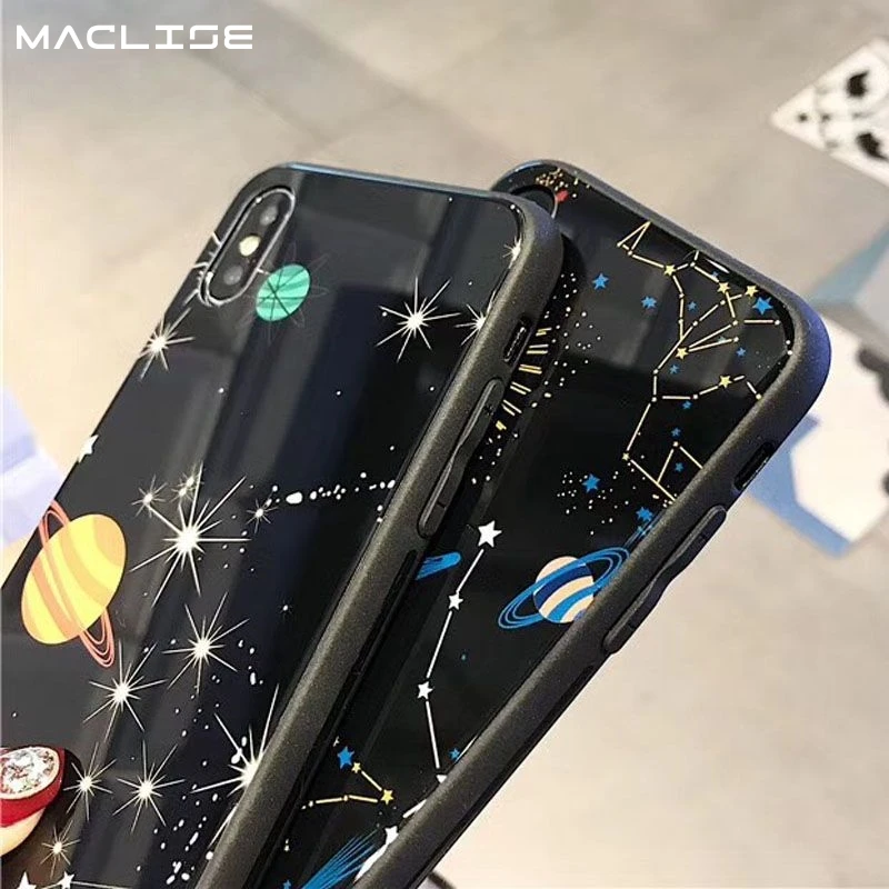 Глянцевый чехол для телефона с космосом планетой и звездами iPhone X XR Max жесткий