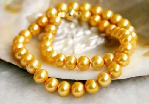 

9-10MM Natural Gold Akoya Cultured Pearl Necklace 18''