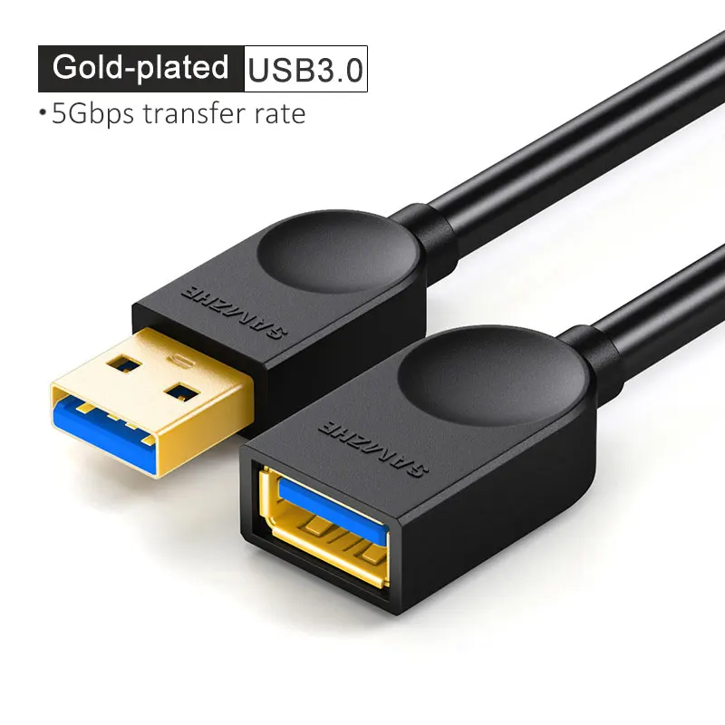 Black SAMZHE удлинитель USB 3,0/2,0 плоский Удлинительный Кабель AM/AF 0,5 m/1 m/1,5 m/2 m/3 m для PC tv PS4 компьютерный удлинитель для ноутбука - Цвет: Black