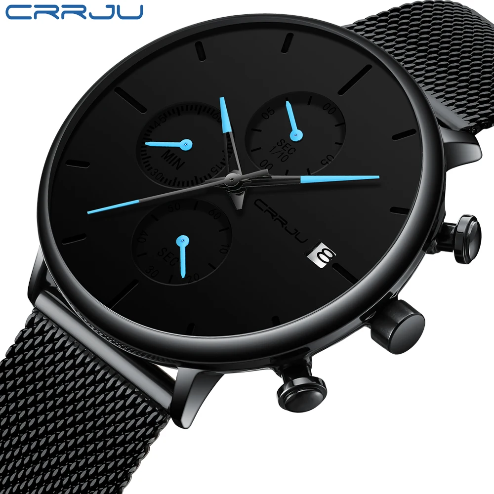 

Top Brand Luxury CRRJU Mens Watches Fashion Simple Waterproof Sport Watch Men Slim Dial Quartz Watch Casual Relogio Masculino