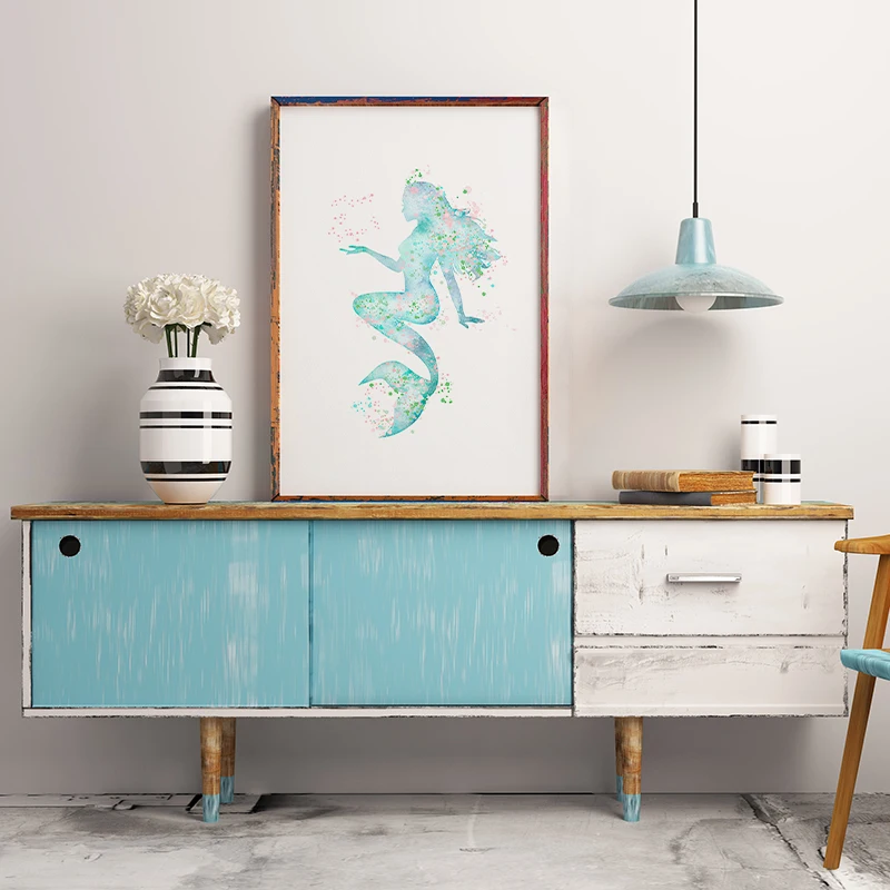 Nordic Abstract Blue Mermaid Wall Art Canvas Painting Modern Minimalist Posters and Prints Picture for Living Room Home Decor | Дом и сад