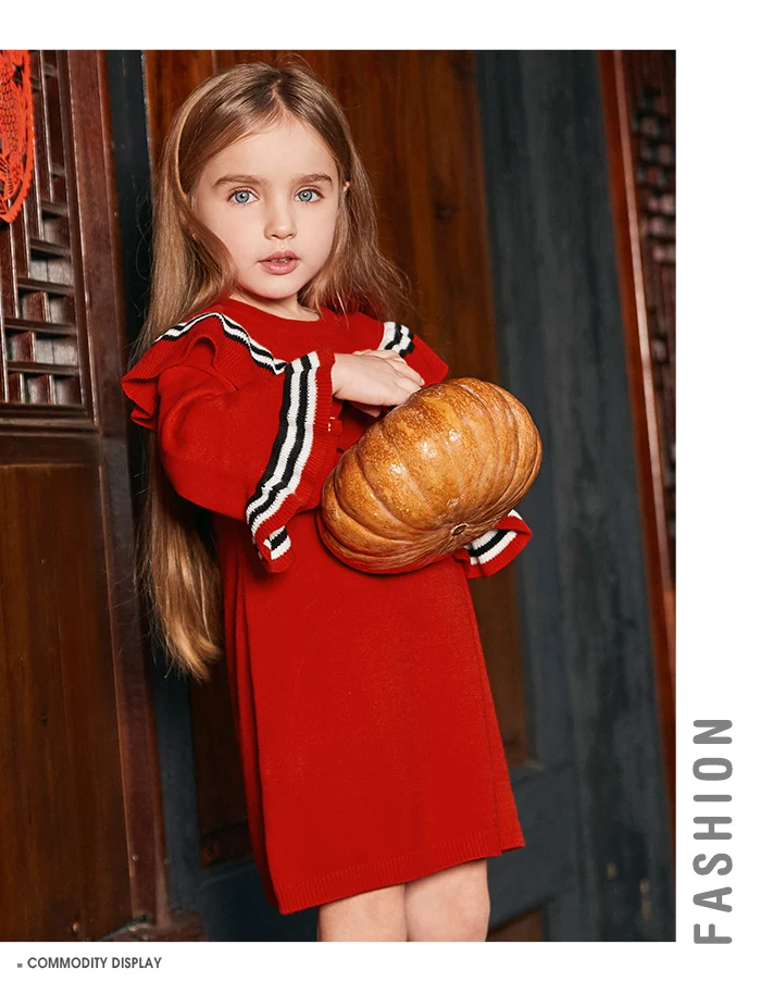MinibalabalaGirls/Хлопковое платье; Новинка г.; весенняя одежда для маленьких детей в школьном стиле; вязаные хлопковые платья с длинными рукавами