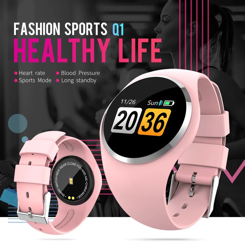 NEWWEAR Q1 Color LCD Screen Smart Wristband Blood Pressure Heart Rate Monitor smart band Fitness Tracker Bracelet ladies | Электроника