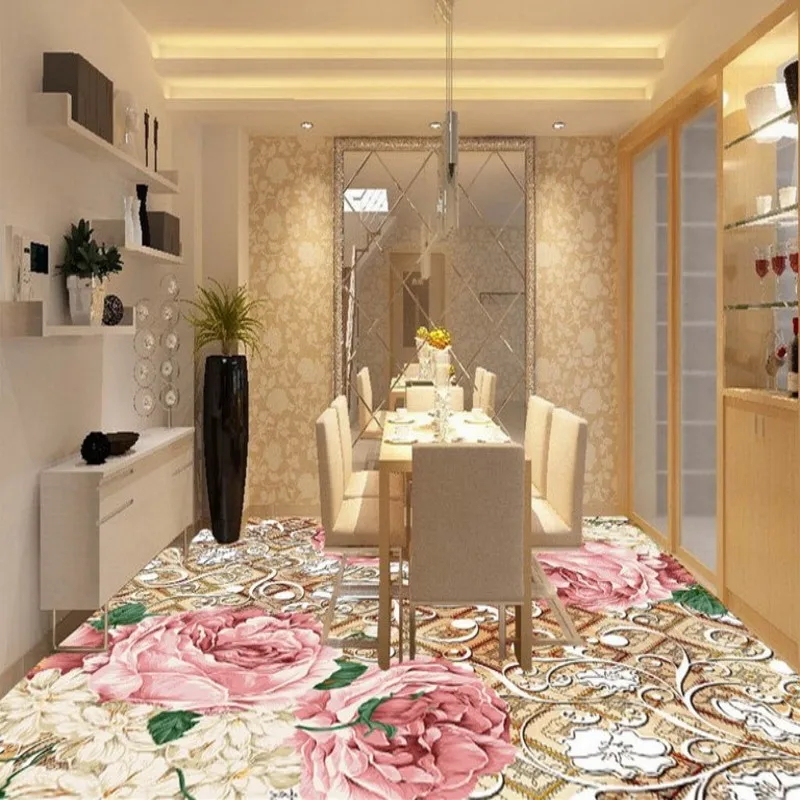 

beibehang custom flooring affixed peony flower marriage room family kitchen bedroom 3D stereo floor tiles decorative painting