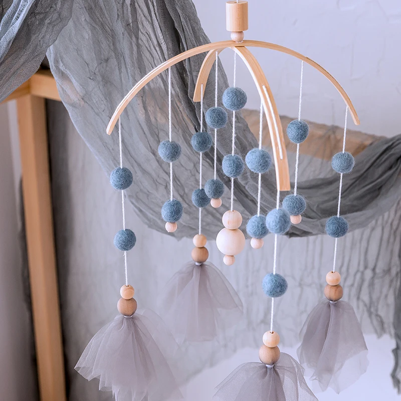 Baby Toys Wooden Baby Rattles Mobile Wool Ball Wind Chimes Bell Toys For Nerbown Bed Hanging Tent Decor Nursing Baby Products