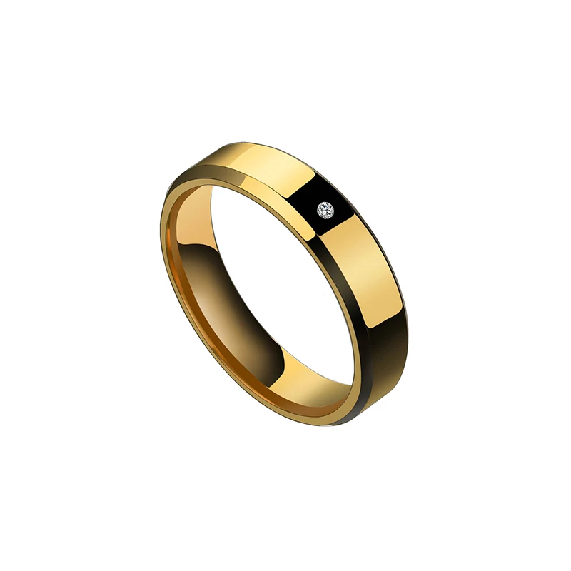 Gold 6mm ELSEMODE, черное титановое кольцо, циркон для мужчин и женщин, заводские прямые антиаллергенные кольца для влюбленных пар, гладкие простые обручальные кольца - Цвет основного камня: Gold 6mm