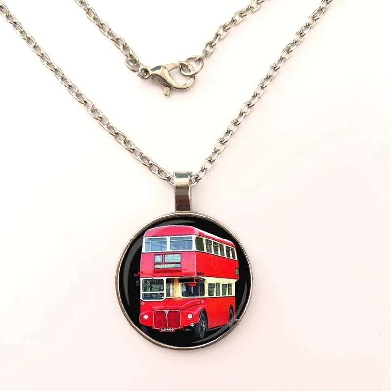 GDRGYB 2019 EJ Glaze Jewelry Fashion Statement Glass Pendant necklace For Women Kids Old London Montage Red Double Decker Bus | Украшения и