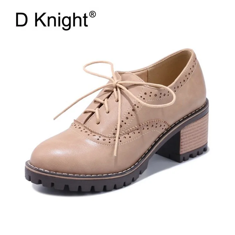 Женские повседневные туфли-оксфорды на высоком квадратном каблуке Винтажные