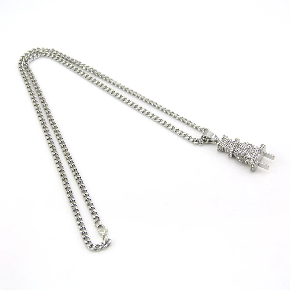 Iced Out Bling Plug Pendant Necklace Gold Silver Color Charm Micro Pave Full Rhinestone Hip Hop Jewelry | Украшения и аксессуары