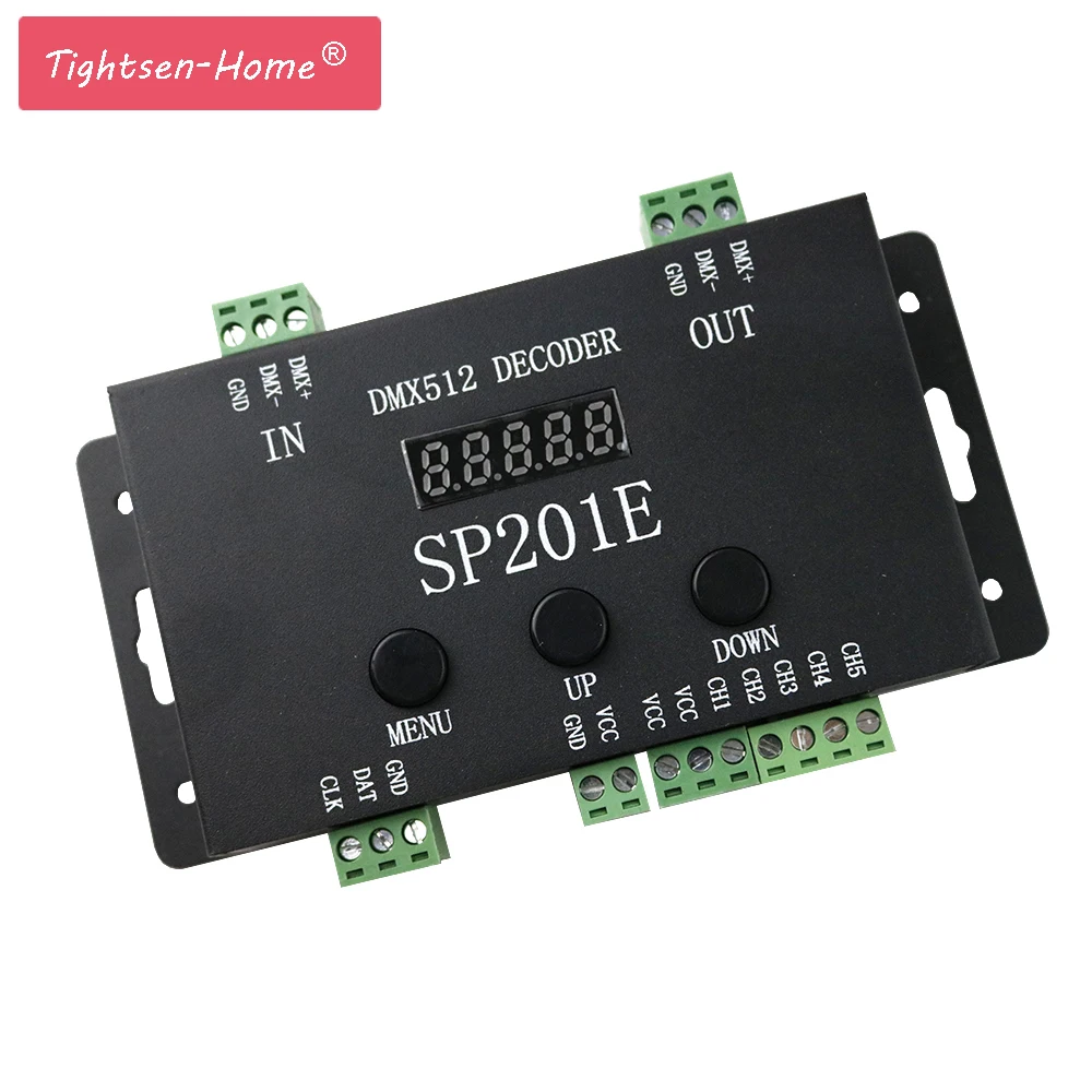 SP201E DMX512 Декодер контроллер SPI сигнал адресуемый RGB IC светодиодный пиксель светодиодный 5 канал ПВМ выход WS2812B UCS1903 TM1804