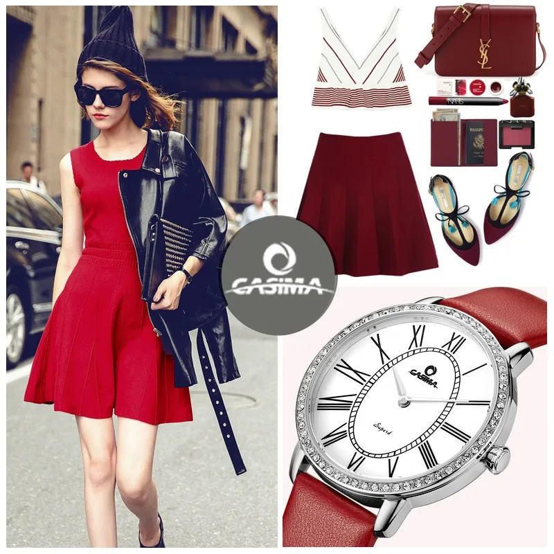 Relogio feminino Роскошные брендовые модные повседневные женские кварцевые наручные часы с кристаллами белый кожаный ремешок водонепроницаемые CASIMA#2615
