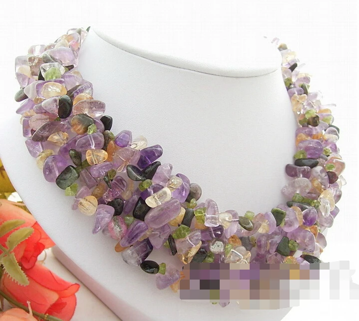 

Beautiful 5Strds Natural Multi Chip Necklace-Toggle Clasp