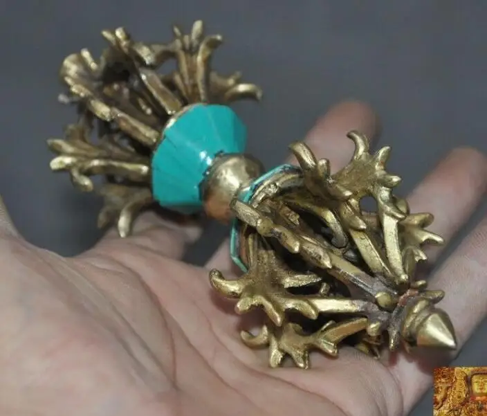 Буддизм Бронзовая инкрустация бирюза Экзорцизм амулет Dorje Vajra phurpa кулон|Статуи и