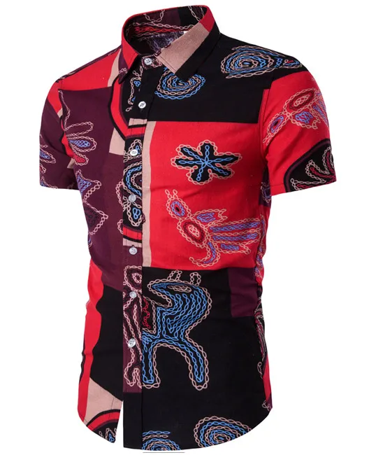 Мужская приталенная рубашка с коротким рукавом гавайская пляжная большого
