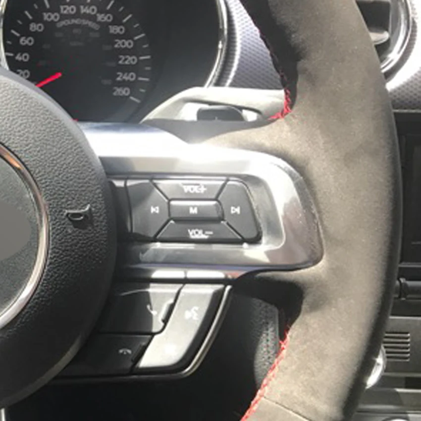 Puou черный замшевый DIY сшитый вручную чехол рулевого колеса автомобиля для Ford Mustang