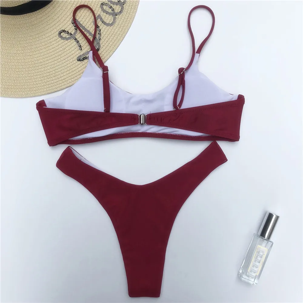 MUQGEW Triangle Bathing Suit Women Push-Up Padded Bra Beach Bikini Set Swimsuit Swimwear Beach Bathing Suit 0128