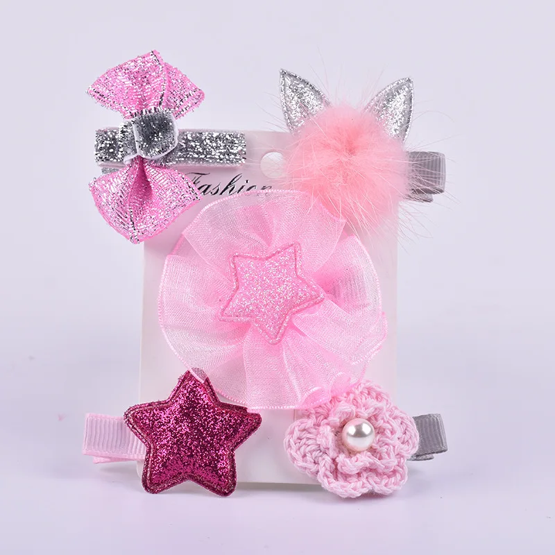 

5pcs/card Lovely Hairpins For Girls Baby Kids Cute Hearwears School Children Toddlers Pink Hairgrips Infants Hair Accessories