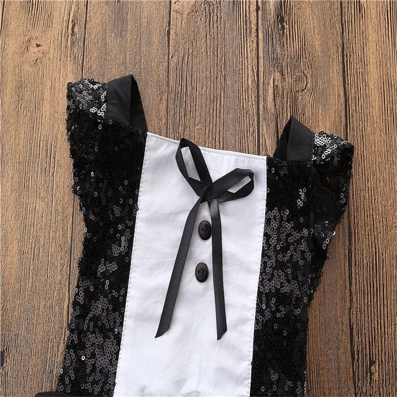 2018 Kids Baby Girls Bow Lace Sequins Princess Rompers Sleeveless Summer Backless Bandage Clothing One-Pieces |
