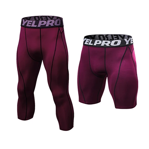 wine red Новинка, 2 шт., компрессионные колготки, для бега, 3/4, леггинсы, Homme, мужские шорты, для фитнеса, быстросохнущие, для спорта, Tourser, спортивная одежда, мужские колготки - Цвет: wine red