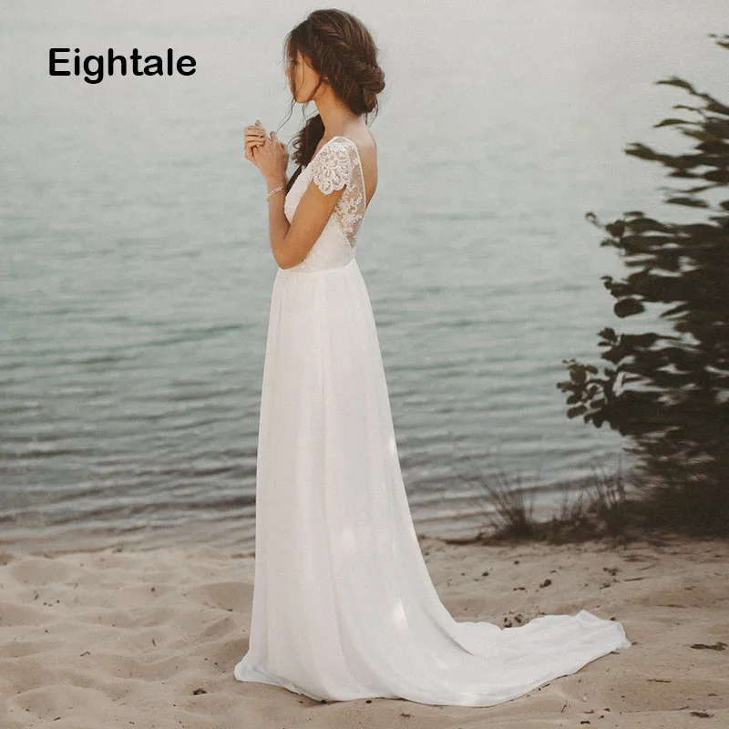 Шифоновое пляжное платье с V образным вырезом открытой спиной и рукавом