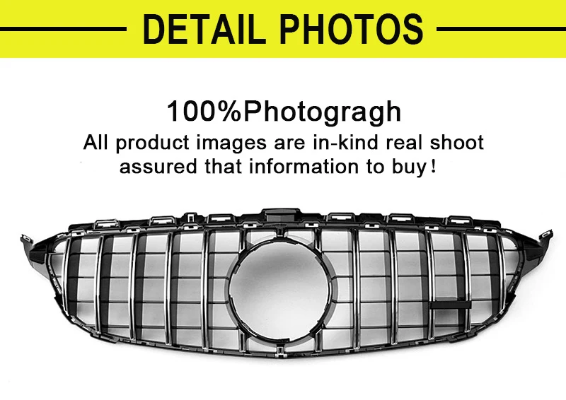 W205 GTS Style ABS Silver Front Grilles For C-Class C180 C200 C250 Sport without Camera Hole Bumper Grille 2015-in | Автомобили и