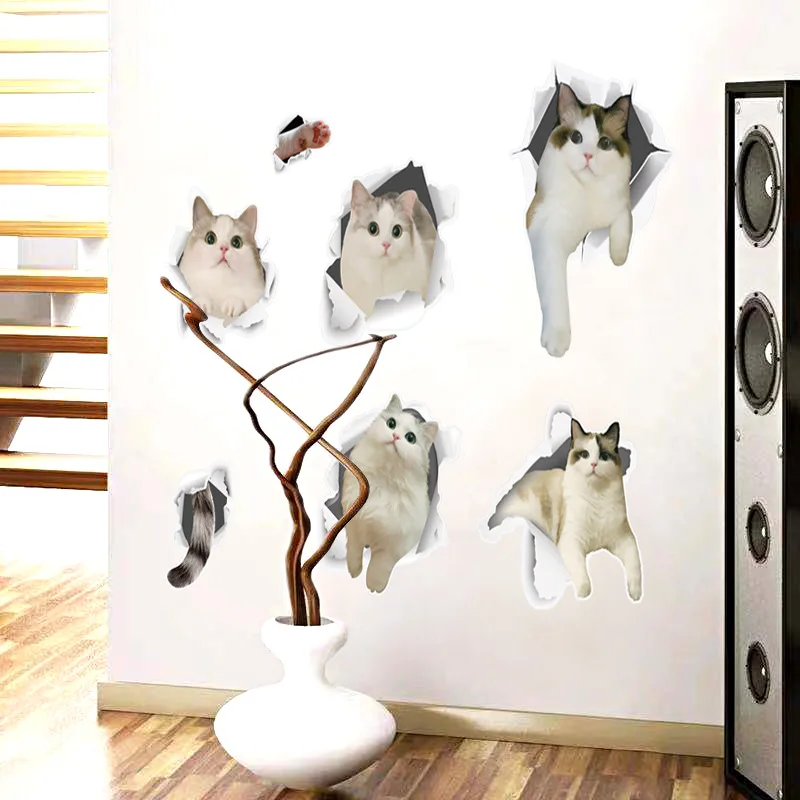 DIY мультфильм белый стикер на стену с кошкой милые животные украшения дома
