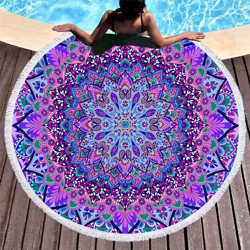 Pattern 1 Богемное круглое пляжное полотенце, красочные геометрические кисточки, гобелен, микрофибра, коврик для йоги, Boho Toalla, одеяло, 150 см, банное полотенце для душа s - Цвет: Pattern 1