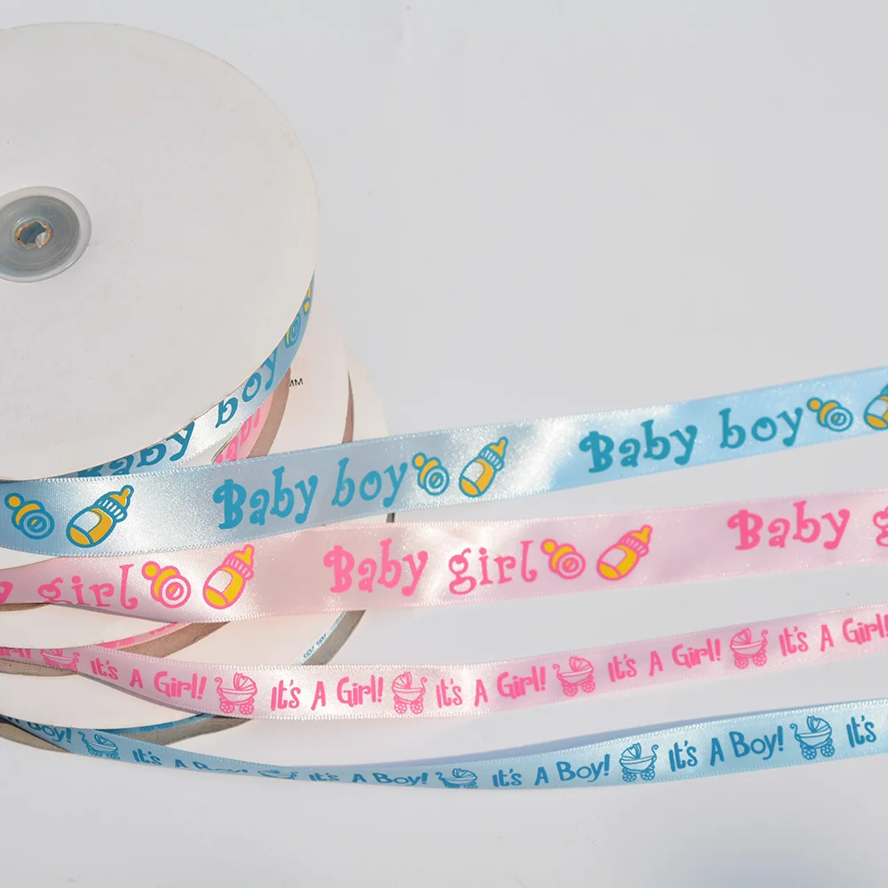 100 ярдов атласная лента с голубым и розовым принтом для маленьких девочек