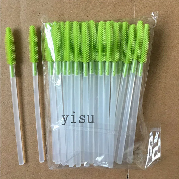 transparent green 500 шт./лот, профессиональная, 15 цветов, для туши, палочки, аппликатор, кисти для макияжа, для наращивания ресниц, одноразовая силиконовая ресница, кисти - Handle Color: transparent green