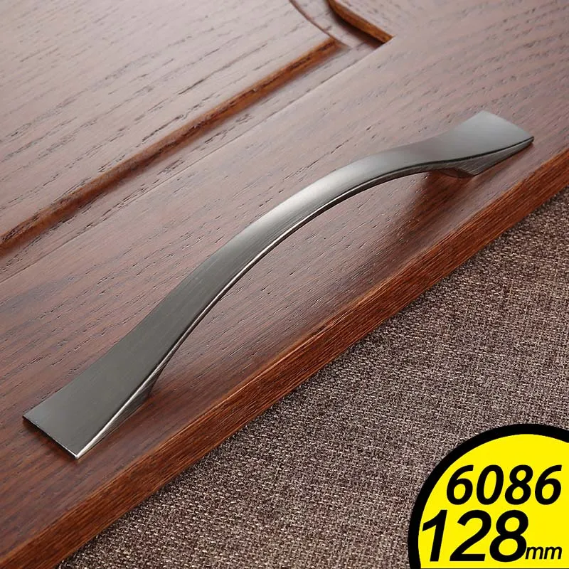 6086-128 Nickel AOBT американский стиль черные матовые ручки для шкафа изогнутый алюминиевый сплав кухонный шкаф тянет ящик оборудование для обработки мебели - Цвет: 6086-128 Nickel
