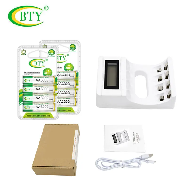 AA Аккумуляторная батарея 3000 mAh nimh 1 2 V 2A батареи + AA/AAA зарядное устройство ЖК