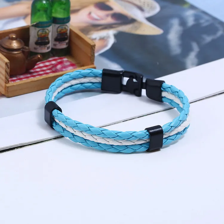 National Flag Color ES Spain Multi Layer Leather Bracelet For Men Bangle Fashion Black Handemade Male Jewelry Pulseira Masculina
