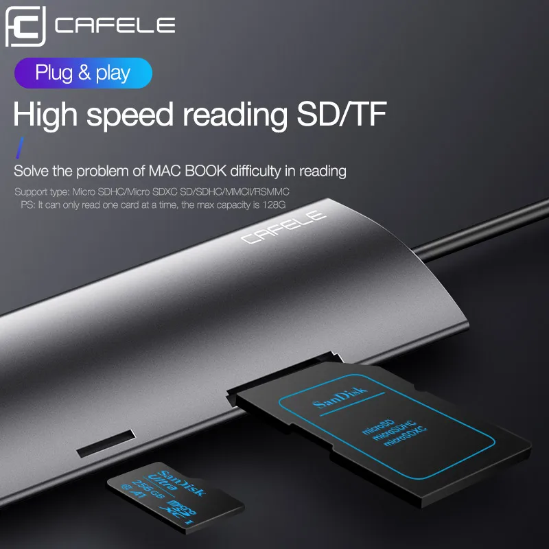 Адаптер CAFELE USB Type C HDMI Thunderbolt 3 док станция 0 с разъемом RJ45 PD TF SD ридер 5 аудио для MacBook