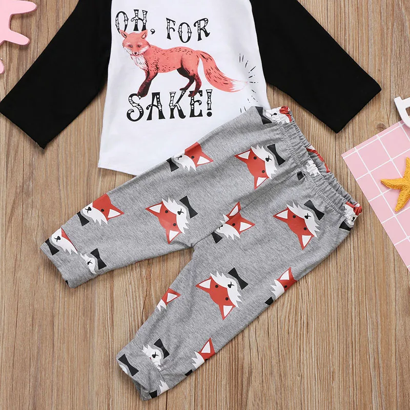 2PCS Newborn Baby Boy Girl Fox Clothes Long Sleeve Cotton T-shirt Tops+Long Pant Legging Outfit Toddler Kids Clothing Set | Детская