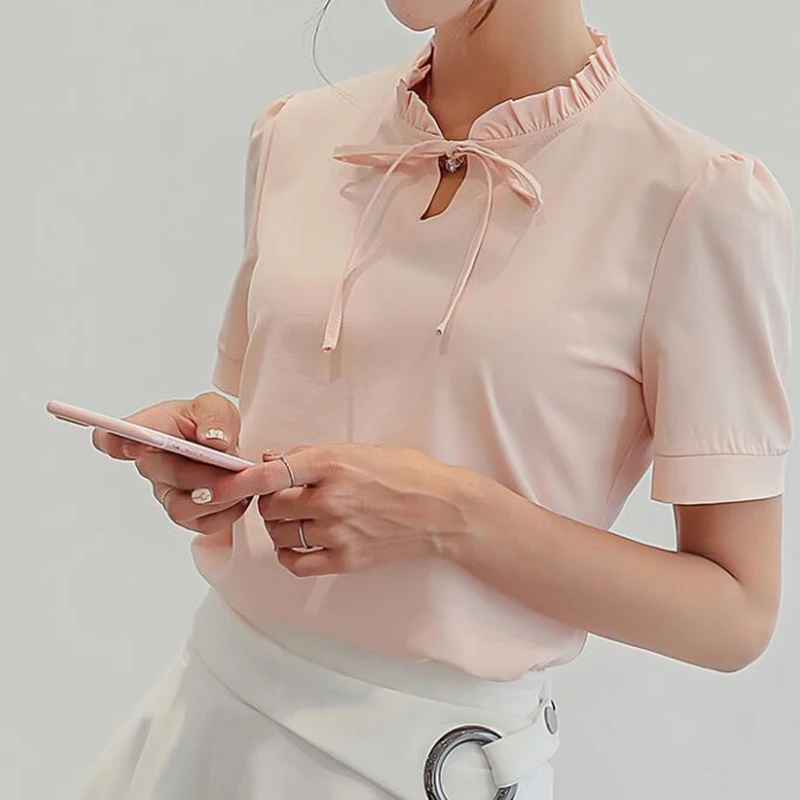 Летняя белая блузка новинка 2018 модные женские рубашки с коротким рукавом