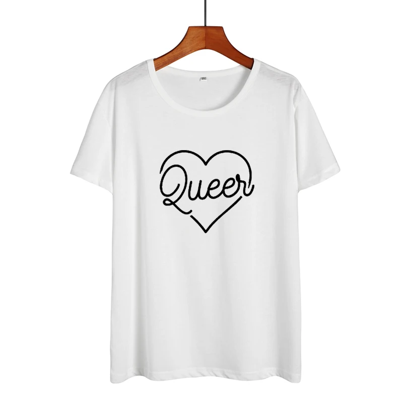 Женские футболки с принтом в виде сердца Queer модные хлопковые топы для лета