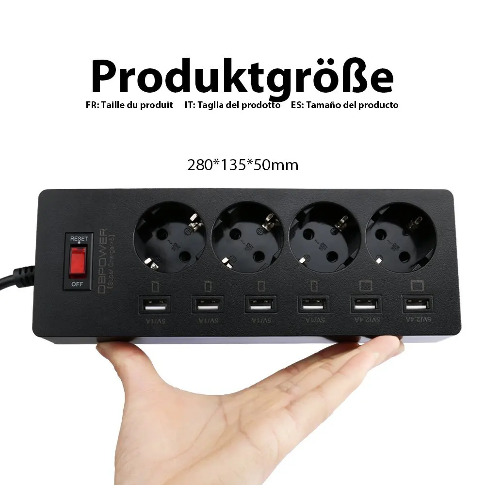 DBPOWER 6-USB и 4-выход ПЕРЕМЕННОГО ТОКА Удлинитель Адаптер 1.8 М Кабель USB Разъем с