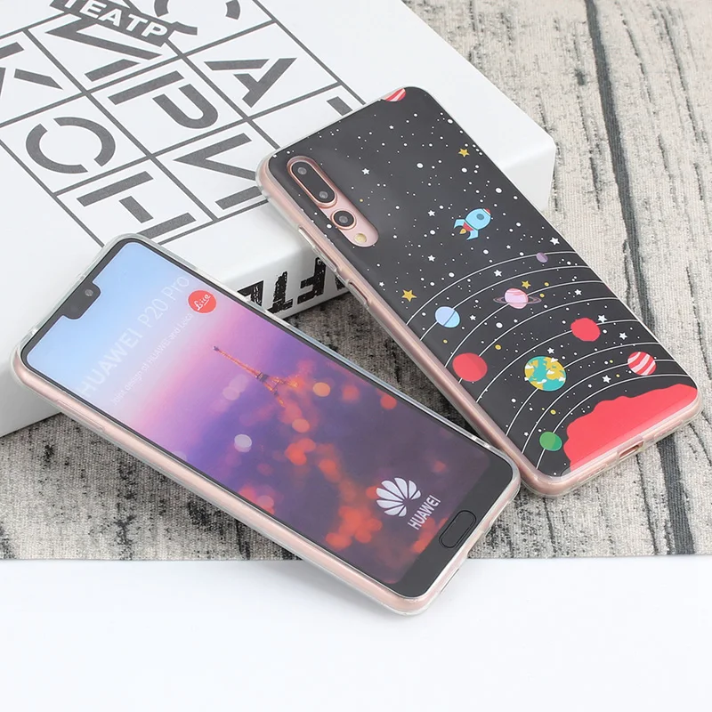 Звезд Луны звездное небо рисунком задняя крышка для huawei Коврики P10 Pro P20 плюс Lite