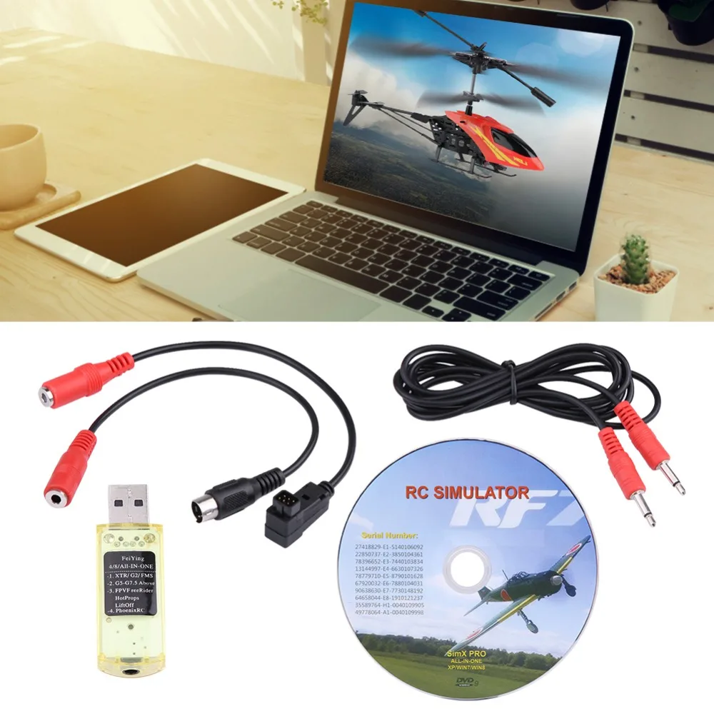 USB симулятор полета на радиоуправлении 22 в 1 с кабелями для Realflight G7/ G6/ G5/ Aero Fly / FMS
