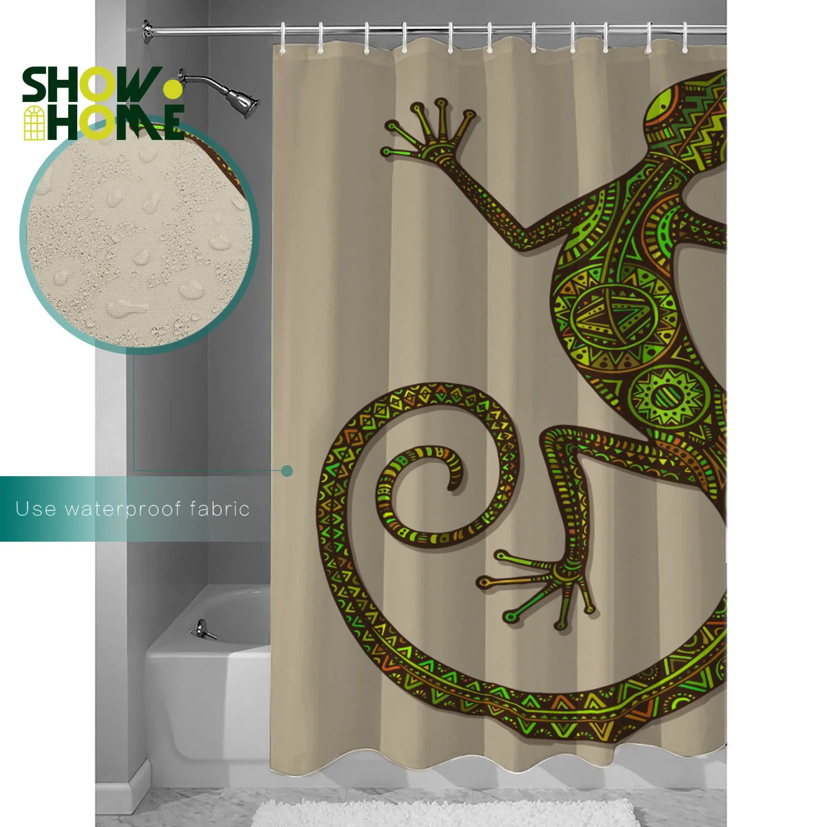 Showhome Tribal Gecko коврик для ванной комнаты с душевой занавеской набор аксессуаров