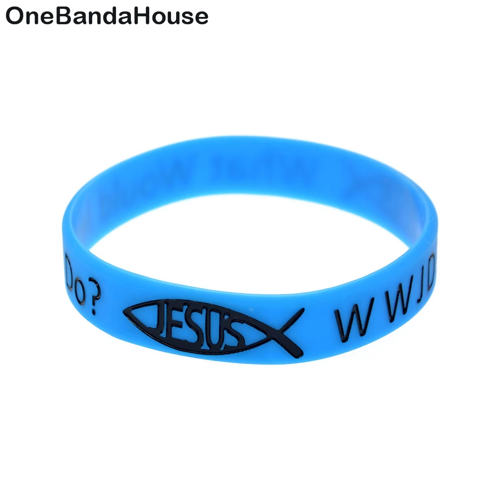 

1PC What Will Jesus Do WWJD Silicone Wristband with Fish Logo