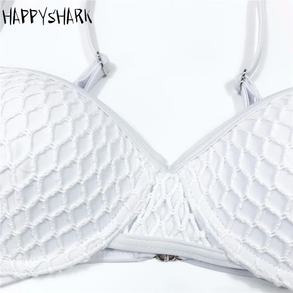 Женский купальник с чашками пуш-ап HAPPY SHARK белый и заниженной талией лето 2018 |