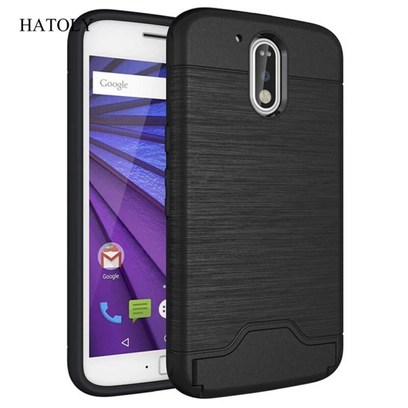 Чехол hatoly для Motorola Moto G4, антидетонационный чехол из мягкого ТПУ силикона для Moto G4 Plus, чехол с держателем для карт и подставкой