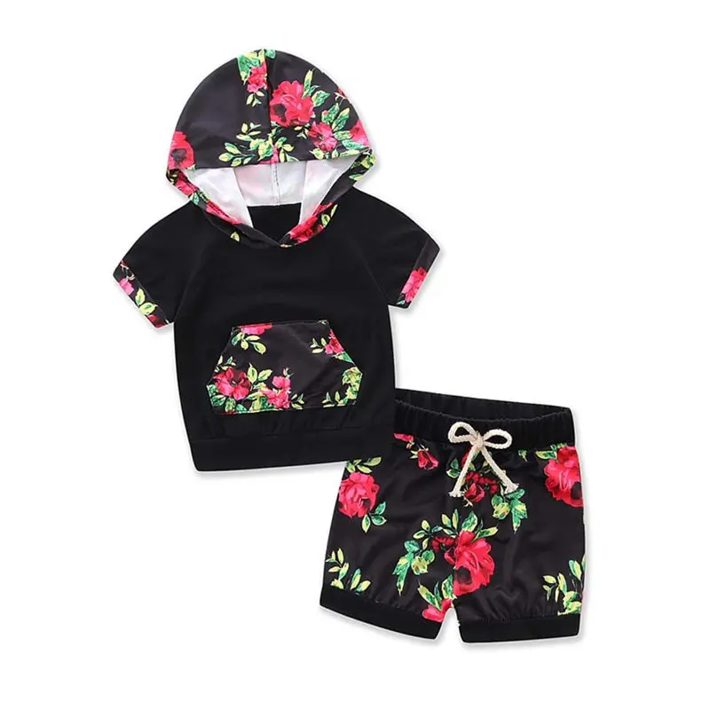 COMFY KIDS Clothes 2017 Hot Selling Fashion Newborn Baby Boy Girl Floral Hood Top T-shirt + Shorts Pants Outfits Set | Детская одежда и