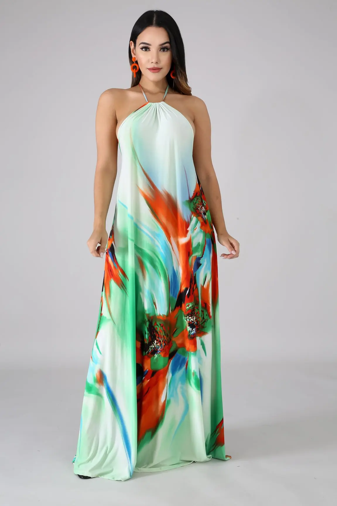 Офисная Леди печати Boho Макси женское платье Мода Холтер винтажные пляжные платья без рукавов вечерние Vestido